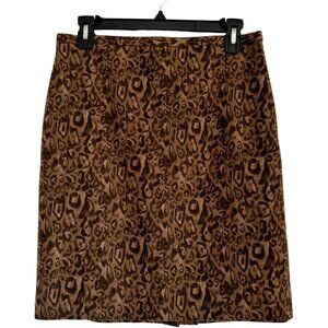 Ann Taylor Loft Wool A-Line Pencil Skirt Leopard Print Size 6 Brown Mini Work